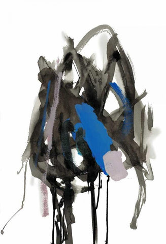 Gestural Brush, Blue Black Ornate Wood Framed Art Print with Double Matting by Gold, Lora