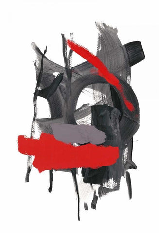 Gestural Brush, Red Black Ornate Wood Framed Art Print with Double Matting by Gold, Lora