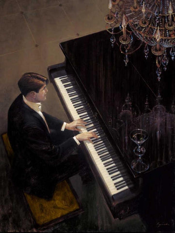 Jazz Duet - Piano Black Ornate Wood Framed Art Print with Double Matting by Lynch, Brent