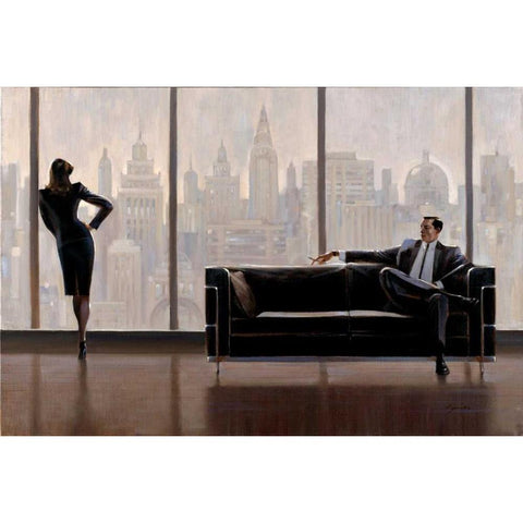 Pensive New York Black Modern Wood Framed Art Print with Double Matting by Lynch, Brent