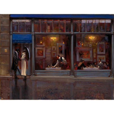 Fifth Avenue Cafe 1  White Modern Wood Framed Art Print by Lynch, Brent