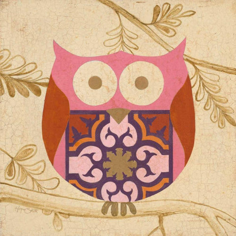 Pink Boho Owl Gold Ornate Wood Framed Art Print with Double Matting by Smith, Hope