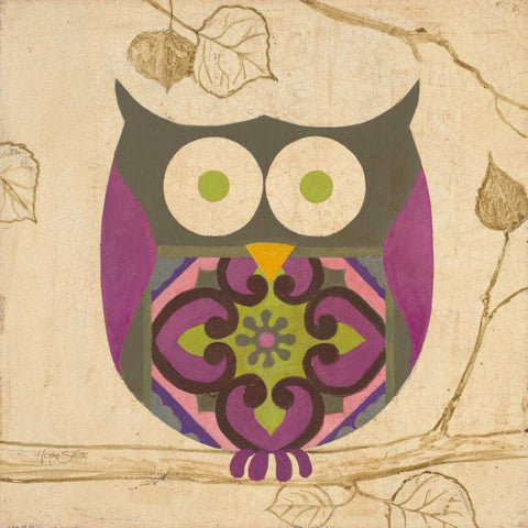 Green Boho Owl  White Modern Wood Framed Art Print by Smith, Hope