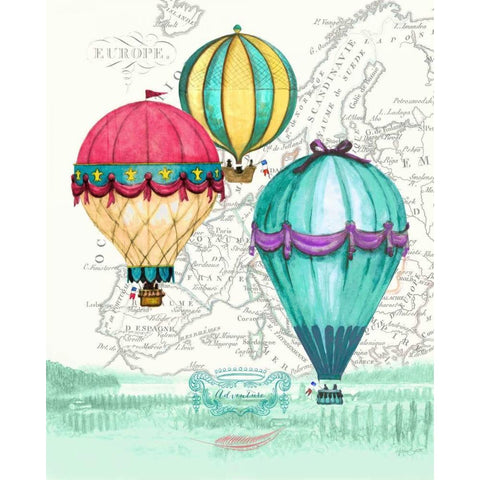 Vintage Air Balloon Adventure Black Modern Wood Framed Art Print with Double Matting by Smith, Hope