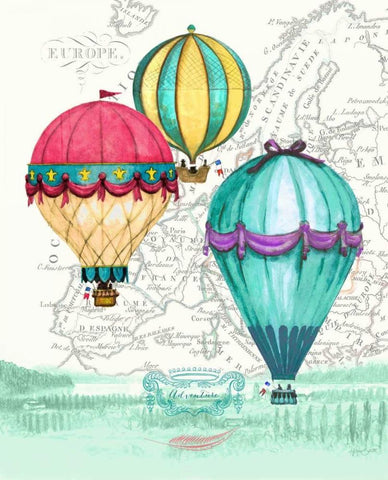 Vintage Air Balloon Adventure Black Ornate Wood Framed Art Print with Double Matting by Smith, Hope