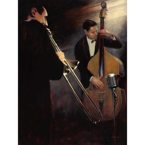 Brass Section Black Modern Wood Framed Art Print with Double Matting by Sullivan, Myles