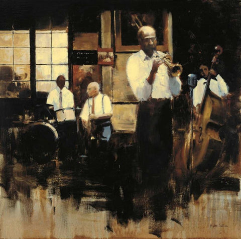 French Quarter Jazz Black Ornate Wood Framed Art Print with Double Matting by Sullivan, Myles