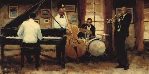 All That Jazz Black Ornate Wood Framed Art Print with Double Matting by Sullivan, Myles