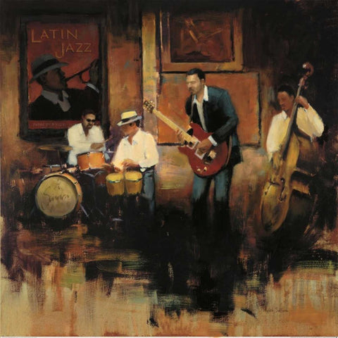 Latin Jazz Black Ornate Wood Framed Art Print with Double Matting by Sullivan, Miles