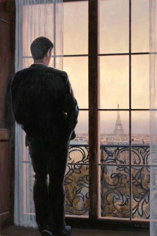 Waiting for Paris 1 White Modern Wood Framed Art Print with Double Matting by Sullivan, Myles