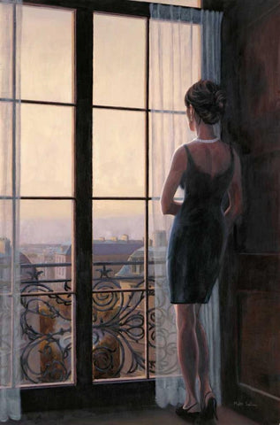 Waiting for Paris 2 White Modern Wood Framed Art Print with Double Matting by Sullivan, Myles