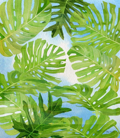 Tropical Greenery White Modern Wood Framed Art Print with Double Matting by Escobedo, Mary