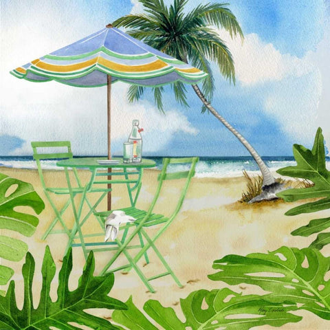 Beachside Dining 1 White Modern Wood Framed Art Print with Double Matting by Escobedo, Mary