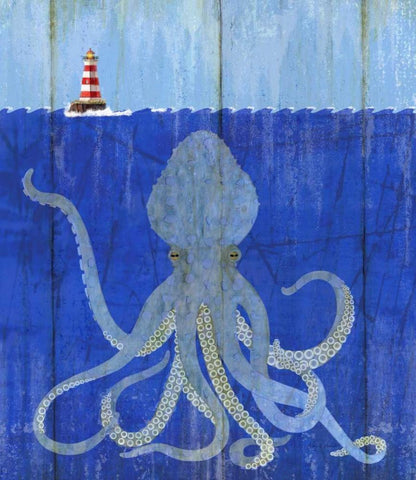 Octopus Ledgend White Modern Wood Framed Art Print with Double Matting by Escobedo, Mary