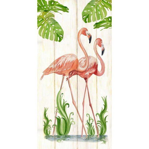 Flamingo Stroll 1 White Modern Wood Framed Art Print by Escobedo, Mary
