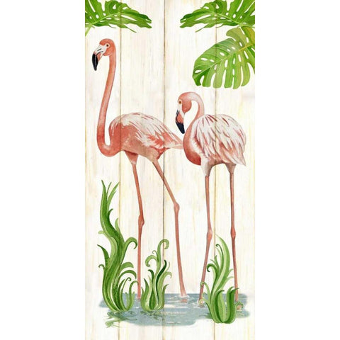 Flamingo Stroll 2 Gold Ornate Wood Framed Art Print with Double Matting by Escobedo, Mary