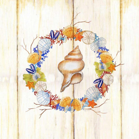 Coastal Wreath and shell 2 Black Ornate Wood Framed Art Print with Double Matting by Escobedo, Mary