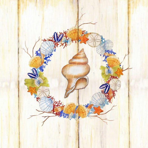 Coastal Wreath and shell 2 Black Modern Wood Framed Art Print by Escobedo, Mary