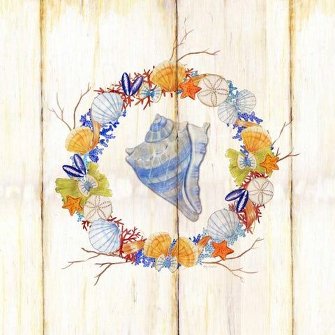 Coastal Wreath and Shell 3 Gold Ornate Wood Framed Art Print with Double Matting by Escobedo, Mary