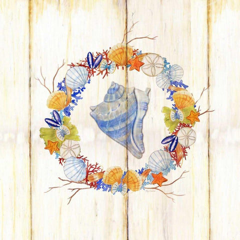 Coastal Wreath and Shell 3 White Modern Wood Framed Art Print with Double Matting by Escobedo, Mary