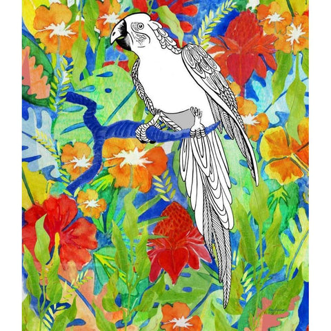 Tropical Paradise Parrot 1 Gold Ornate Wood Framed Art Print with Double Matting by Escobedo, Mary