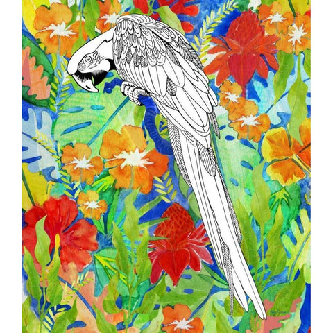 Tropical Paradise Parrot 2 Black Modern Wood Framed Art Print by Escobedo, Mary