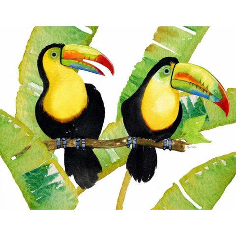 Tropcial Toucan Pair Gold Ornate Wood Framed Art Print with Double Matting by Escobedo, Mary