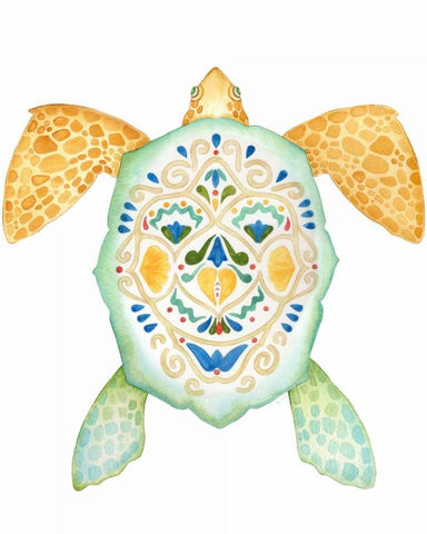 Fiesta Sea Turtle 1 White Modern Wood Framed Art Print with Double Matting by Escobedo, Mary