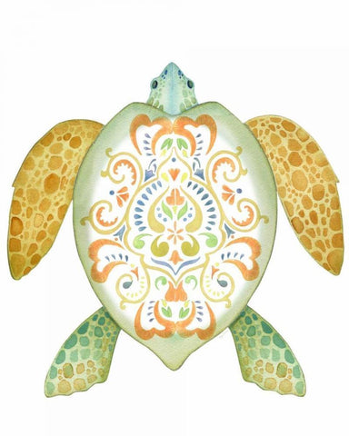 Fiesta Sea Turtle 2 White Modern Wood Framed Art Print with Double Matting by Escobedo, Mary