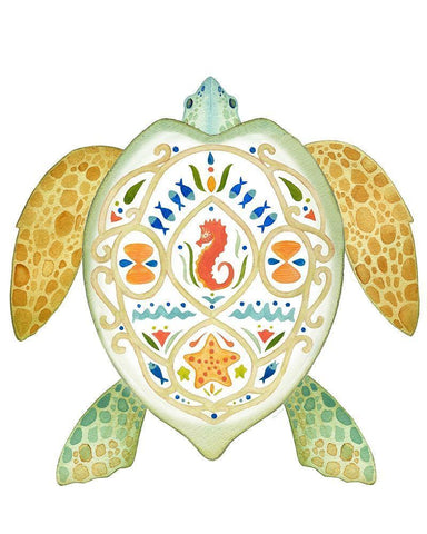 Holiday By The Sea, Turtle 1 White Modern Wood Framed Art Print with Double Matting by Escobedo, Mary