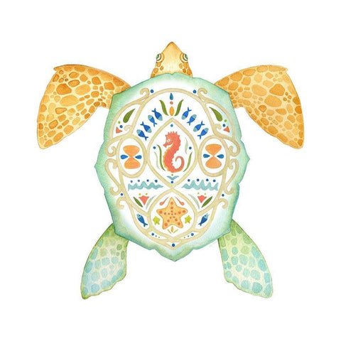 Holiday By The Sea, Turtle 1 Black Modern Wood Framed Art Print by Escobedo, Mary