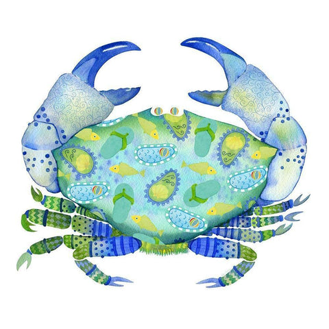 Beach Fun Crab White Modern Wood Framed Art Print by Escobedo, Mary