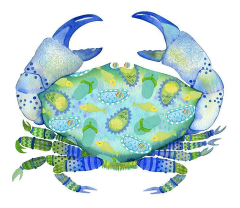 Beach Fun Crab White Modern Wood Framed Art Print with Double Matting by Escobedo, Mary