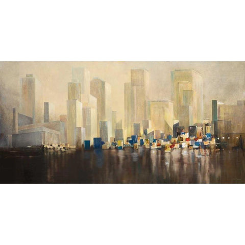 Skyline Harbour Black Modern Wood Framed Art Print with Double Matting by Gottschlag, Jurgen