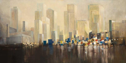 Skyline Harbour White Modern Wood Framed Art Print with Double Matting by Gottschlag, Jurgen