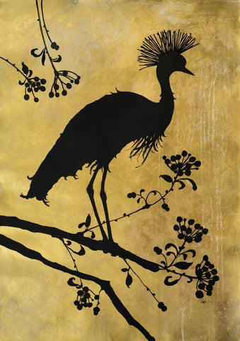 Golden Crowned Crane Black Ornate Wood Framed Art Print with Double Matting by Ioco, Filippo
