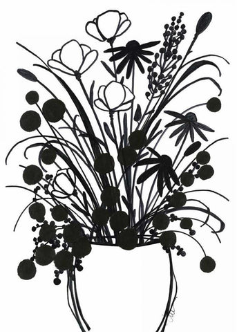Black and White Bouquet 1 White Modern Wood Framed Art Print with Double Matting by Ioco, Filippo