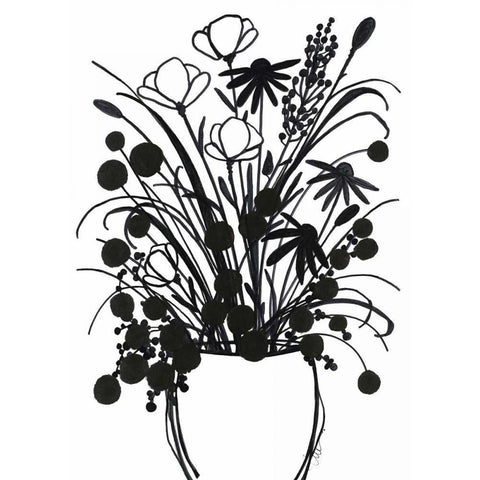 Black and White Bouquet 1 Black Modern Wood Framed Art Print with Double Matting by Ioco, Filippo