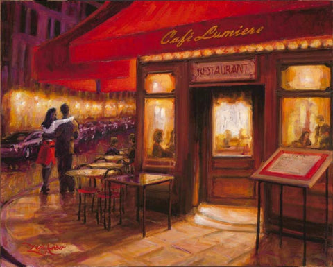 Moonlight Cafe White Modern Wood Framed Art Print with Double Matting by Amber, Zeph