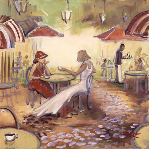 Afternoon At The Cafe Black Modern Wood Framed Art Print with Double Matting by Amber, Zeph