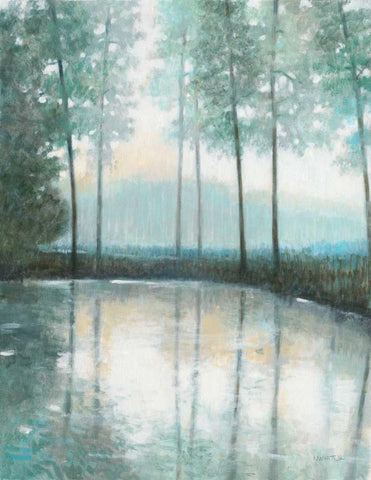 Morning Trees 1 White Modern Wood Framed Art Print with Double Matting by Wyatt, Norman Jr.