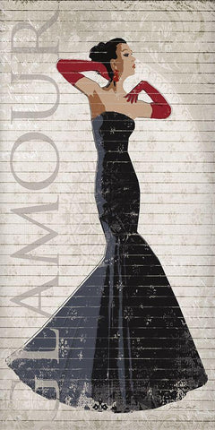 Black Dress Glamour Black Ornate Wood Framed Art Print with Double Matting by Smith, Sandra