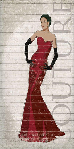 Red Dress Glamour Black Ornate Wood Framed Art Print with Double Matting by Smith, Sandra