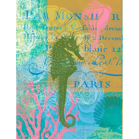 Script Seahorse Gold Ornate Wood Framed Art Print with Double Matting by Robertson, Walter
