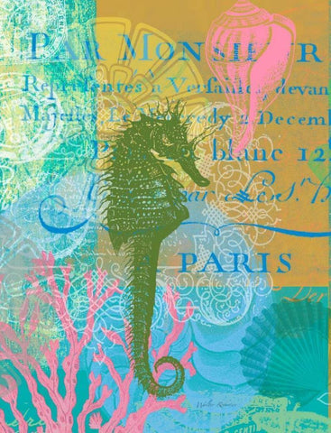 Script Seahorse White Modern Wood Framed Art Print with Double Matting by Robertson, Walter