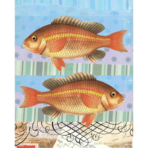 Double Fish Flourish Black Modern Wood Framed Art Print by Robertson, Walter