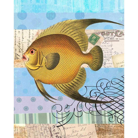 Single Fish Flourish Gold Ornate Wood Framed Art Print with Double Matting by Robertson, Walter