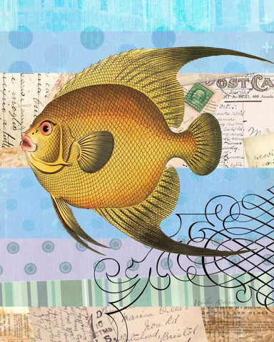 Single Fish Flourish Black Ornate Wood Framed Art Print with Double Matting by Robertson, Walter