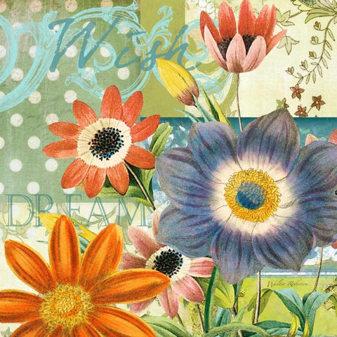 Polka dot Poppy Gold Ornate Wood Framed Art Print with Double Matting by Robertson, Walter