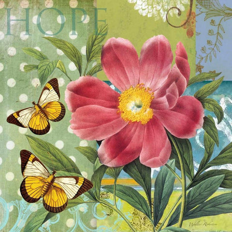 Polka dot Peony Gold Ornate Wood Framed Art Print with Double Matting by Robertson, Walter